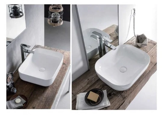 6043 Современная сантехника Белая прямоугольная керамическая раковина для ванной комнаты Художественная раковина для мытья рук