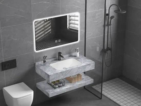 Настенный мраморный каменный умывальник для ванной комнаты, раковина, туалетный столик, осветительные шкафы